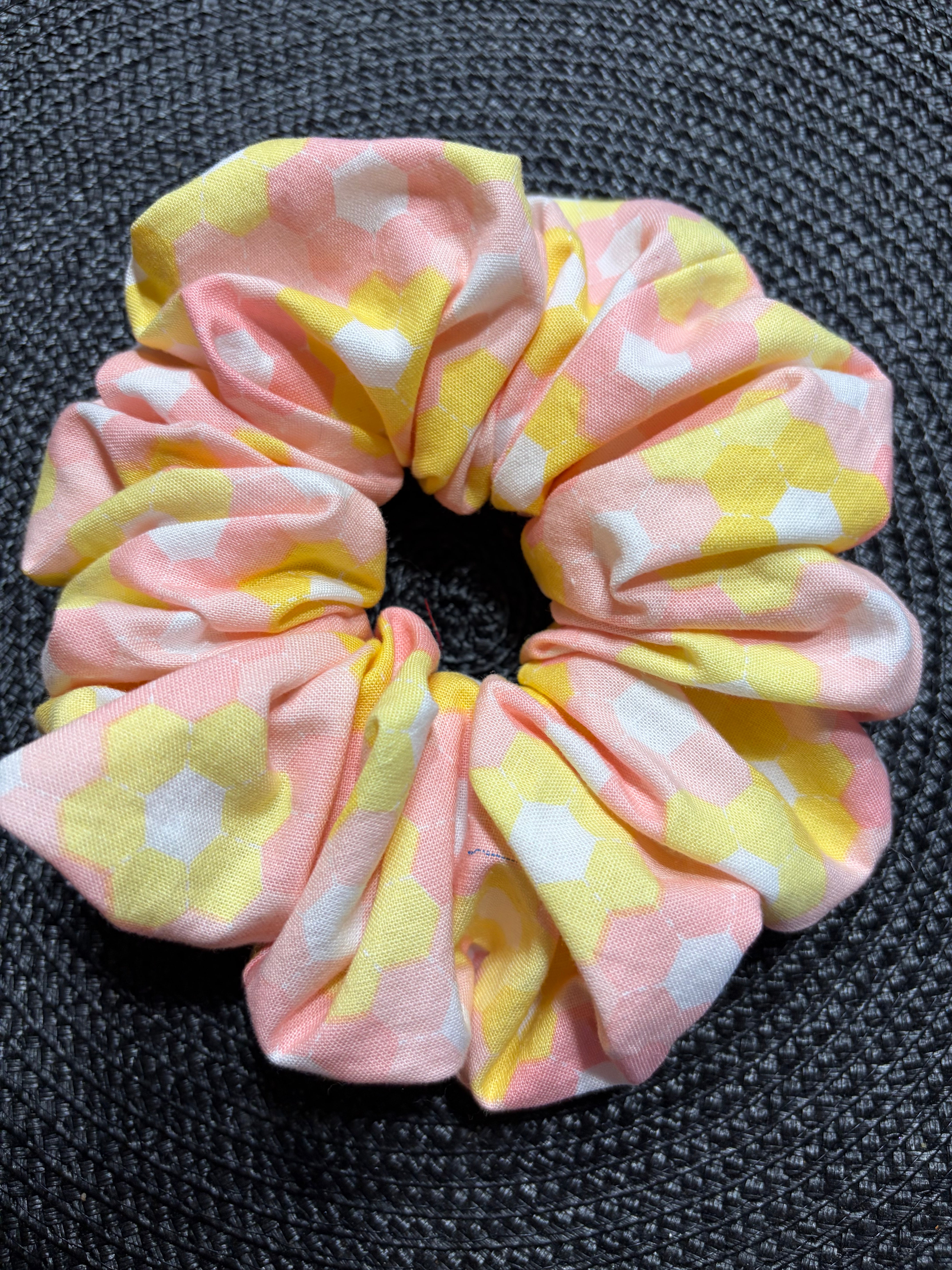 Pink & yellow flowers large scrunchie